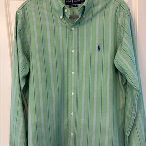 Ralph Lauren Men's Shirt in Green and White Stripes